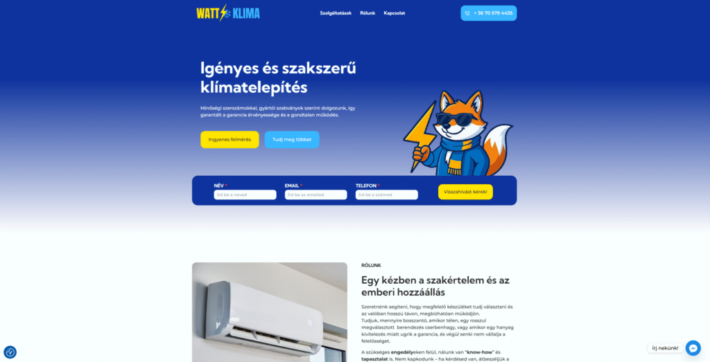 Air conditioning installation company homepage website design with lead capture form